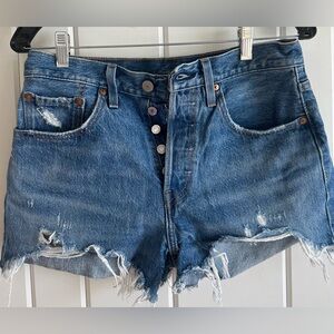 Levi 501 Distressed Blue Denim Shorts